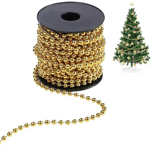 Perlenkette Weihnachtsbaum Kette 5m Weihnachtsschmuck Kugelkette Perlengirlande Weihnachten Christbaumkette Christbaum Spitze Christmas Decorations Christbaumschmuck Gold Weihnachtsbaumschmuck Gold