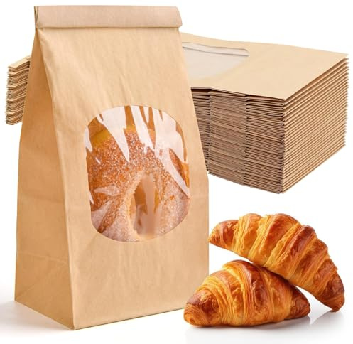 deegbbyi 25 Stück Kraftpapiertüten mit Sichtfenster, Kraftpapier Tüten | Kraftpapier Beutel mit Druckverschluss Klarsichtfenster, Wiederverwendbar Kekstüten für Nüsse Kaffeebohnen Teeblätter Gewürze