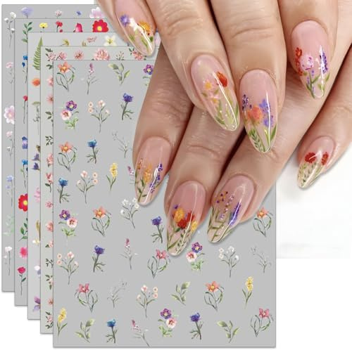 CHarmeFleur Blumen Nageldesign Aufkleber Florale Blätter Selbstklebende 3D Nageldekoration Für DIY Frühlings Sommer Maniküre 5