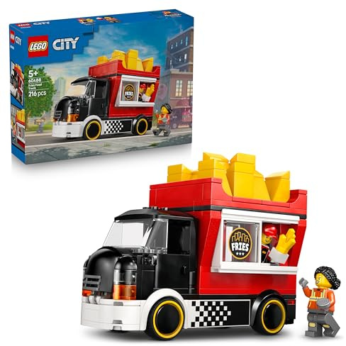 LEGO City Fries Food Truck Toy - Vehicle Model Kit w/Removable Shop, 2 Minifigures & Play Food Accessories - Birthday Gift Idea for 5+ Year Old Boys - 60488
