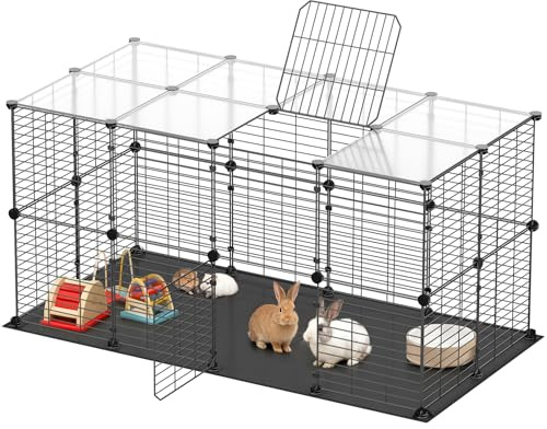 XiaZ Guinea Pig Cages,32 Panels Small Animal Playpen with Waterproof PVC Mat and Top 47.2 x 23.6 x 23.6,Rabbit/Bunny Cage, Pet/Puppy Play Pen, Indoor Outdoor Portable Metal Fence