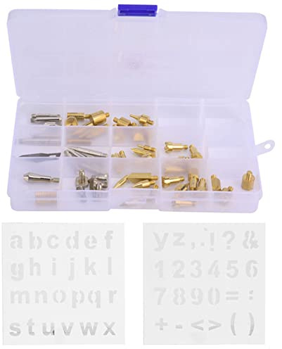 56pcs Wood Burning Pen Tip Stencil Set Brass Interchangeable Tips for Pyrography Soldering Carving Wood Leather Craft Hobby Woodworking Metalwork