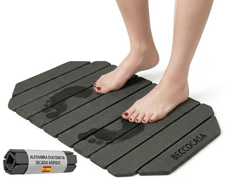 BECCOCASA Alfombra de Baño Diatomita Plegable, Natural Tierra de Diatomeas Antideslizante, Rápido Secado, Súper Absorbente, 60x40cm, Alfombrilla de Ducha para Casa y Cocina