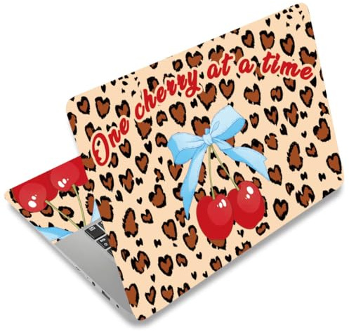 SUPERDANT Adesivo Universale Per PC Portatile Design Cuore Leopardo E Ciliegie Adesivo Decorativo Protettivo in PVC Per Schermi Da 12 13 13.3 14 15 15.4 15.6 Pollici Conforme Alla Sagoma