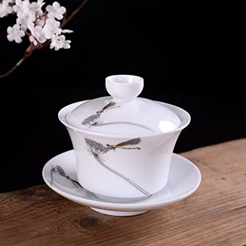 Juego de té de porcelana Gaiwan Kung Fu, Juego de sopera Gaiwan porcelana azul y blanca 150 ml con tapa platillo(2)