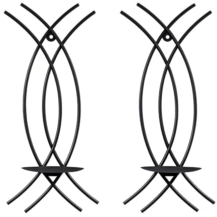 Vsosfiza Black Wall Sconce Set of 2, Metal Candle Holder, Modern Hanging Decoration for Living Room, Farmhouse，Wall Mounted Candelabra with minimalist lines, Gothic Antique Decor