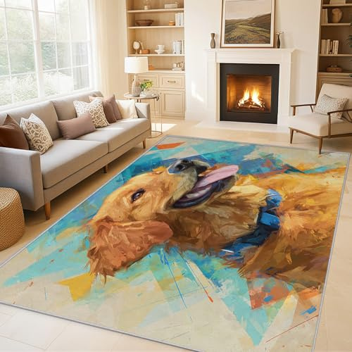 Generisch Fußmatte Golden Retriever 40x60 cm, Teppich Hund Graffiti Niedliche Weicher Waschbarer Antirutsch Kurzflor Carpet für Eingangsbereich Bettvorleger P-&49