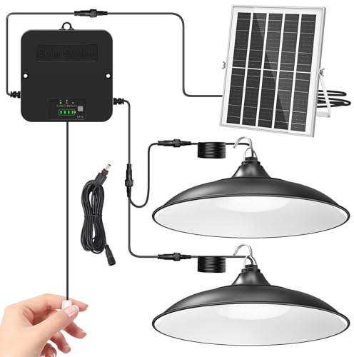 APILAB Solar Shed Light Indoor Outdoor, Dual Lamp 2000LM Daytime Available Pendant Light with Pull String, Dusk to Dawn, 3 Lighting Modes Solar Lights Indoor, Waterproof for Barn, Gazebo, Shop, Garage