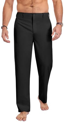 Puimentiua Pantalones de lino para hombre, pantalones largos de traje, ligeros, pantalones de verano con cintura elástica y cordón, cremallera, transpirables, para vacaciones, playa, uso diario