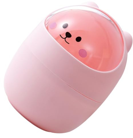 WOONEKY Mini Poubelle de Bureau Compacte Ours en Plastique Rose Couvercle pour Chambre ou Bureau