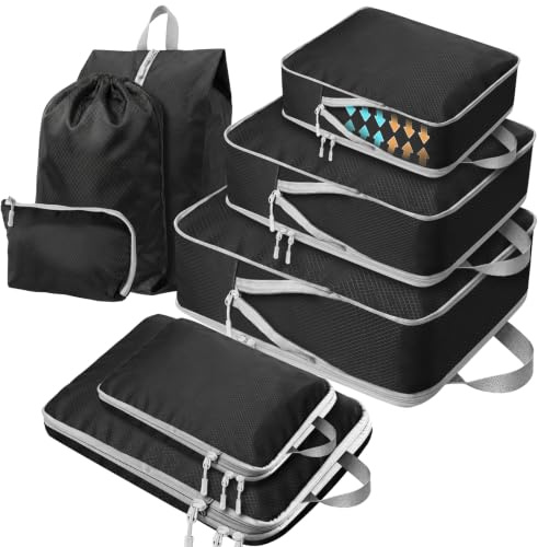 Dayacoco Packing Cubes Compression Set | 8 Set Lightweight Travel Accessory Storage Bag, Multifunctional Travel Organizer, Waterproof Suitcase Organiser Bags,Black