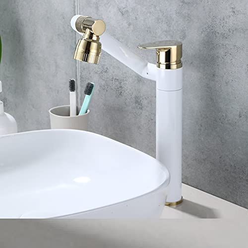 Rubinetto per WC in Rame Completo lavabo per Acqua Calda e Fredda lavabo lavabo per lavabo da appoggio Multifunzione Lucky Cat Shampoo può Essere ruotato, Platinum Alto (Doppia Uscita)