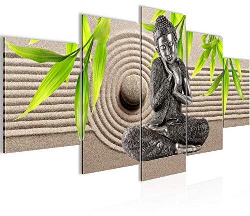Runa Art - Bilder Buddha Feng Shui 200 x 100 cm 5 Teilig XXL Wanddekoration Design Beige Grün 505551a