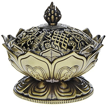 Saim Vintage Lotus Incense Burner Holder,Chinese Buddha Alloy Metal Incense Burner Incense Holder Handmade Censer Bowl Buddhist Decor, Home Decoration-Large-Bronze
