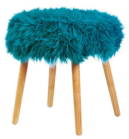 Accent Plus Turquoise Faux Fur Stool 17.75x17.75x17.25