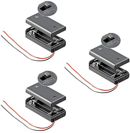 PerfectHD Batteriehalter - AA Batteriefach - 2X AA Mignon - mit EIN- und Ausschalter - 3 Stück in einem Set - schwarz