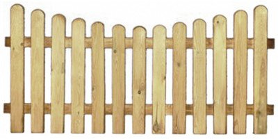 StaketenZaun 'Premium' 180x85/71 cm - unten – kdi / V2A Edelstahl Schrauben verschraubt - aus getrocknetem Holz glatt gehobelt – nach unten gebogene Ausführung -