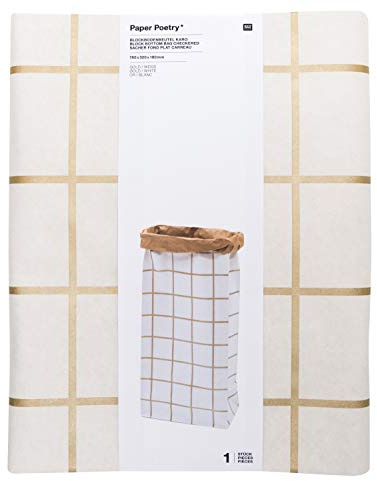 Rico Design Blockbodenbeutel 1x Paperbag EXTRA Groß XL zur Aufbewahrung Braun Gold Weiß Papiersack Papiertasche Kraftpapier Größe: 76 x 32 x 18 cm