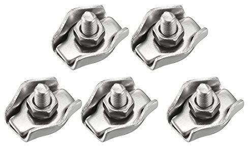 sourcing map 5 Pcs 304 Stainless Steel Single Wire Rope Clip Cable Clamp for 1.5mm-2mm Rope