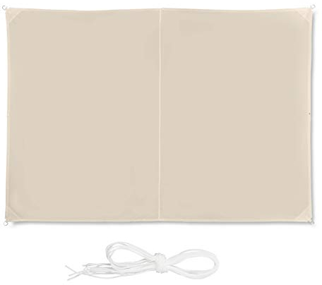 Relaxdays Toldo Vela Rectangular, Impermeable, Protección Rayos UV, con Cuerdas para tensar, 2x3 m, Beige