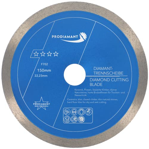 PRODIAMANT Profi Diamant-Trennscheibe PRORIM 150 mm x 22,23 mm kein ausbrechen bei glasierten Fliesen Feinsteinzeug Keramik
