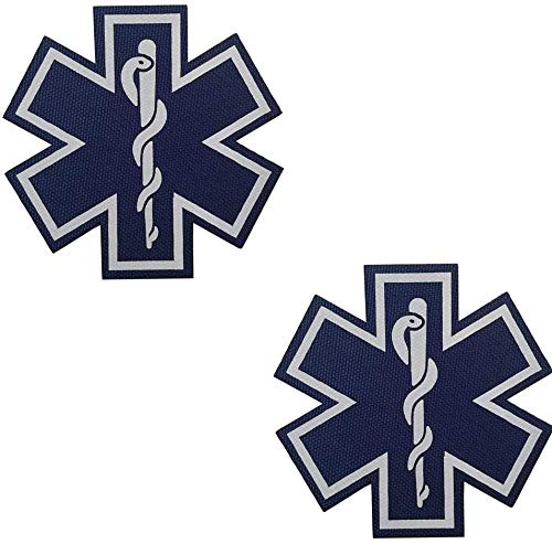 2 st reflekterande medicinska lappar, EMT EMS paramedic Medical Star of Life broderade tyglappar med krok ögla baksida för kläder 2,76 tum (b)