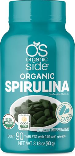 OS Organic Side | Spirulina Tablets | Pure Organic Spirulina for Energy, Immunity, and Wellness | 90 Vegan Tablets | Non-GMO, Rich in Protein, Antioxidants, and Nutrients for Overall Health