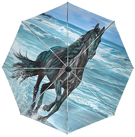 Kunst Süßes Geschenk Tier Pferd Regenschirm Taschenschirm Automatische Reise Winddichte Sonnenschutz Trekkingschirm Wanderregenschirm für Frauen Männer
