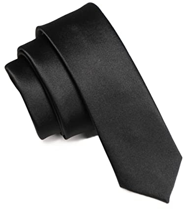 JEMYGINS Krawatte Herren Schmale 5CM Satin schwarz in Seide Hochzeit Schlips