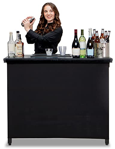 GoBar PRO Commercial Grade Portable Bar Table - Mobile Bartender Station for Events - Includes Black Skirt and Carry Case - Standard or LED