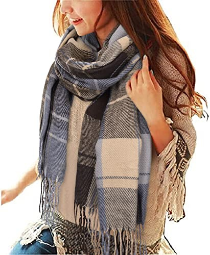 Sciarpa Donna Inverno, Scialle Maglione Cappotto Girl Grandi Tartan Wrap Maglia, Poncho Invernale Stola Pashmina (Z1-Grigio, Taglia Unica)