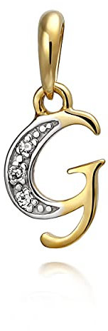 NKlaus Kettenanhänger Buchstabe G mit 3 Diamanten 333 Gelbgold 8 Karat bicolor Alphabet 9949