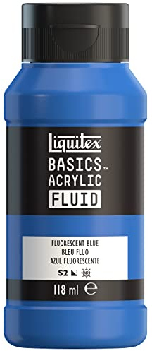 Liquitex 8870426 Basics Fluid Acrylfarbe mit fließender Konsiszenz, schnell trocknend, lichtecht, wasserfest, auf Wasserbasis, 118ml Flasche - Blau Fluo