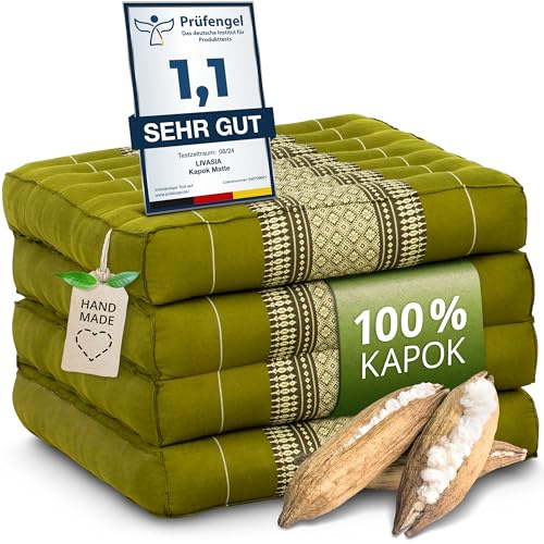 livasia Nachhaltige Klappmatratze aus Kapok - 200x50x8cm - platzsparend, ökologische Yogamatte, Garten Lounge/Liege, Balkon, Bodensofa, Palettensofa (Grün)