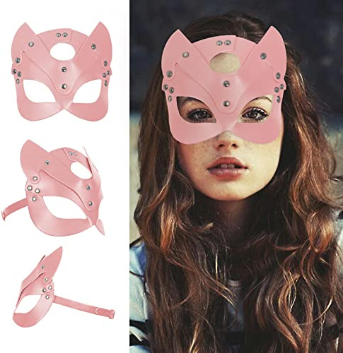 nezababy Katze Maske Damen Katzenmaske Leder Katzenohr Maske Cosplay Kostüm Karneval Valentinstag Maskerade Party Nachtclub Maskerade Masquerade Halloween