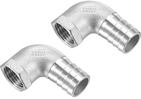 M METERXITY 2 Paquete Manguera Conexiones Púa - 90 Grados Codo Acero Inoxidable Acero Tubo 20 mm !]Conector Aplicar a Agua Combustible (1/2 NPT Hembra Tubería)