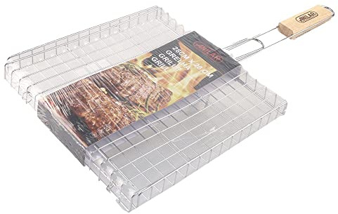 Grillkorb Pfannenwender mit Holzgriff 28 x 28 cm