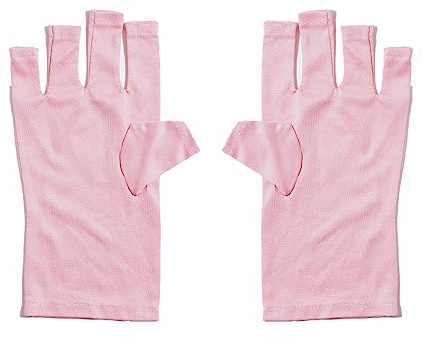 HOAEWAUG 1 par de guantes de protección UV para manicura, guantes anti UV, guantes rosa para uñas de gel, lámpara de uñas de gel, guantes de luz UV sin dedos para proteger las manos de la lámpara de