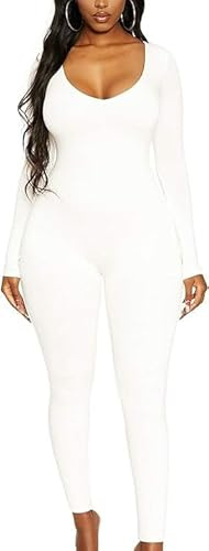Rongseng Mono Deportivo Mujer Manga Larga Ajustado Jumpsuit Bodycon Traje de Una Pieza Elásticos Body Overol Mallas Sexy Romper Color Sólido Acanalado para Fitness Yoga Danza