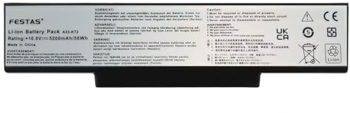 FESTAS A32-K72 A32-N71 Batterie Compatible avec ASUS K72F K72 K72J K73S | K73SV N73S N73SV X73S K72JR K72JT N71JV X73E K73SD K73E K73SV A73S X72J N71 N71J X77 A72 K72D K72DR K72DY K72JK A32K72