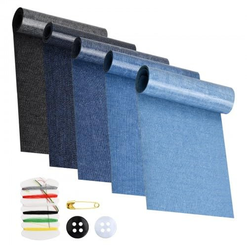 Tibapla 5 Stück Jeans Flicken zum Aufbügeln, Jeans Flicken Bügeln, Jeans Flicken Selbstklebend, Bügelflicken Denim, Schwarz & Blau, für die Reparatur von Kleidung und Jeans(51cm x 8cm)