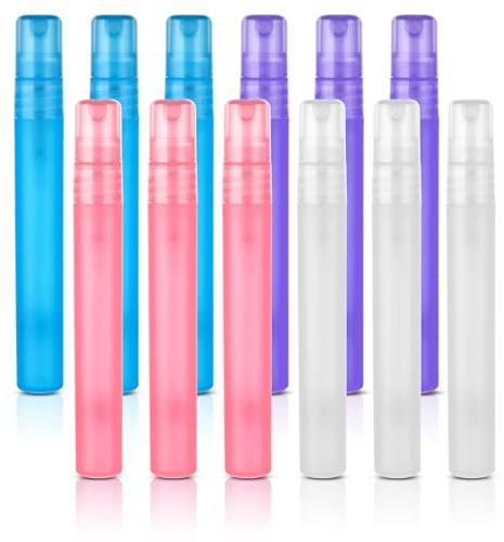 Amaxiu Mini Portable Spray Bottles, Refillable Perfume Bottle Travel Size | Small Empty Sample Container Plastic Frosted Atomizer for Makeup Water Perfume Hair(12Pcs, 10ml/0.34 oz)