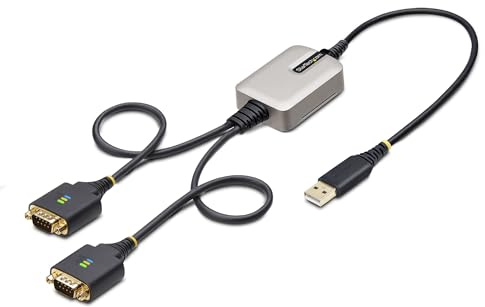 StarTech Cable USB a Serie 2 Puertos DB9 RS232 FTDI 60cm Retencion COM (2P1 | Conversor USB-A a serie DB9 de 2 puertos, Chipset FTDI FT2232H