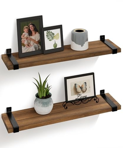 Gronda Wandregal Holz Braun, 60 cm Regal Wand Mit Metallrahmen, 2Er-Set | Massives Kiefernholz Mit Schwarzen Metallhaltern Im Industrial-Stil; Zur Wandmontage Für Bücher, Deko Und Aufbewahrung.
