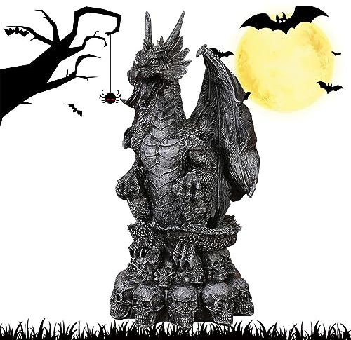 Naqqios Drachenfigur, Drachenstatue, Halloween-Statue, Gothic Drachenfiguren aus Kunstharz, Dekofigur, Tierskulptur für Tisch, Randdekoration