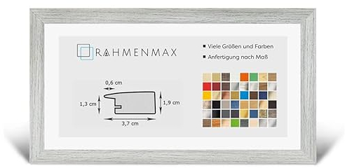 RahmenMax® Toskana Bilderrahmen Holz 40x100 cm zum Aufhängen/Bilderrahmen Maßanfertigung möglich/MDF Posterrahmen/Bilder Rahmen in Pinie Gekälkt Dekor mit Acrylglas/Puzzle Rahmen