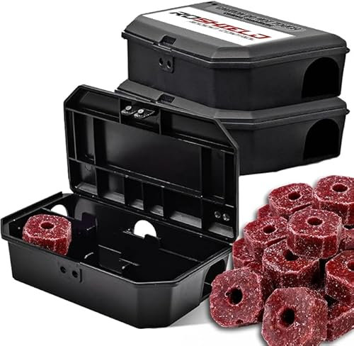 ROSHIELD - 3 PACK Mouse Poisoning Bait Box Kit | Single Feed Mice Killer | indoor/Outdoor Fast & Safe Infestation Control | READY -TO USE, Super Strength Brodifacoum Mice killer