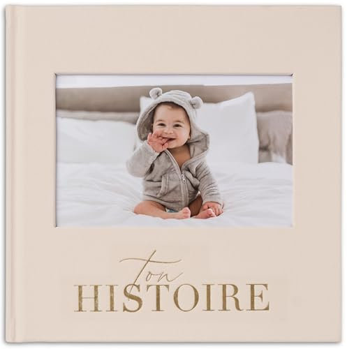 Libro della nascita - Album fotografico e nascita - Regalo nascita 132 pagine e album fotografico Scrapbooking - Libro di nascita per bambini e ragazze - Foto da 10 x 15 (crema)