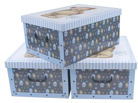 Spetebo 3er Set Aufbewahrungsbox mit Deckel je 51 x 37 cm - Teddy Bär - Stapelbox aus Pappe mit Griffen 45 Liter - Organizer Storage Box Allzweck Spielzeug Kiste Geschenk Karton stapelbar
