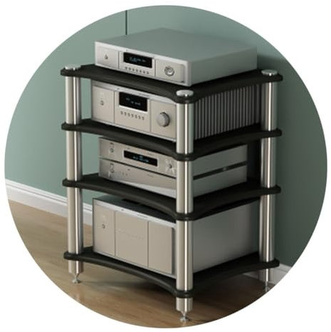 HiFi Audio Cabinet 1/2/3/4-Tier MDF HiFi Stand Multifunctional Multi-Layer Cabinet Audio Rack Audio-Visual Room Equipment Cabinet Amplifier Rack (Color : Schwarz, S : 60 * 48 * 85cm(4Tier))